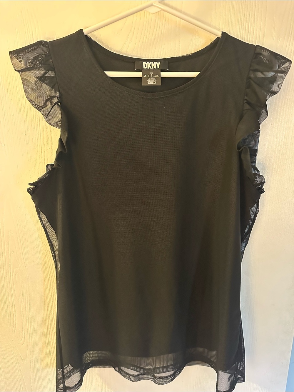 DKNY Black Ruffle Sleeve Top Size Medium Like New